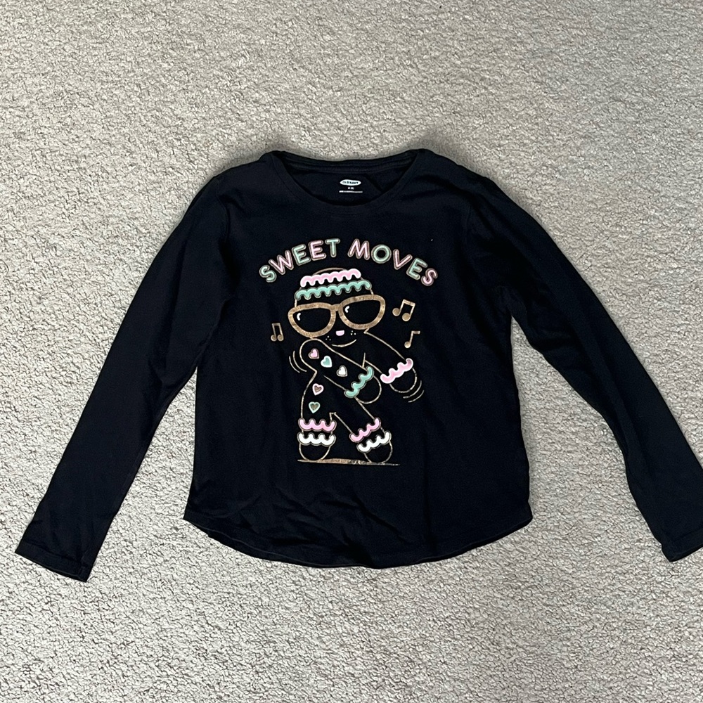 Girls Old Navy Christmas Long Black Sleeve Shirt Size M (8)